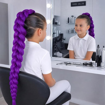 26 Inch Purple Braided Wig for Women and Girls, Long Synthetic Hair Extension with Clip-On Fastening for Anime Cosplay, Halloween, Kpop Style, Carnival and Costume Parties